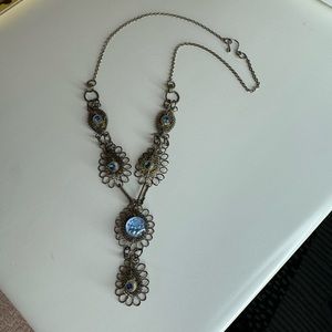 Vintage unique necklace blue gems
